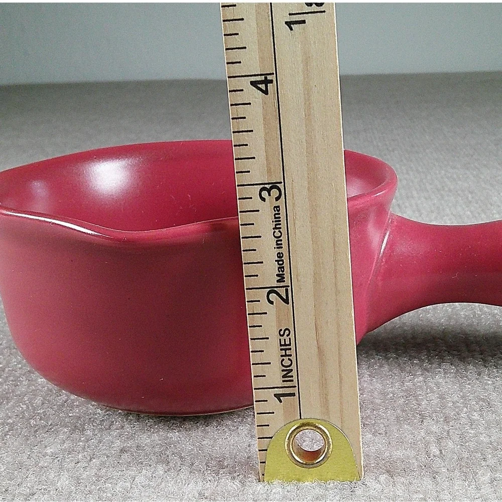 Matte Cranberry Red Ceramic Melting Pot Butter Warmer with Pour Spout Handle